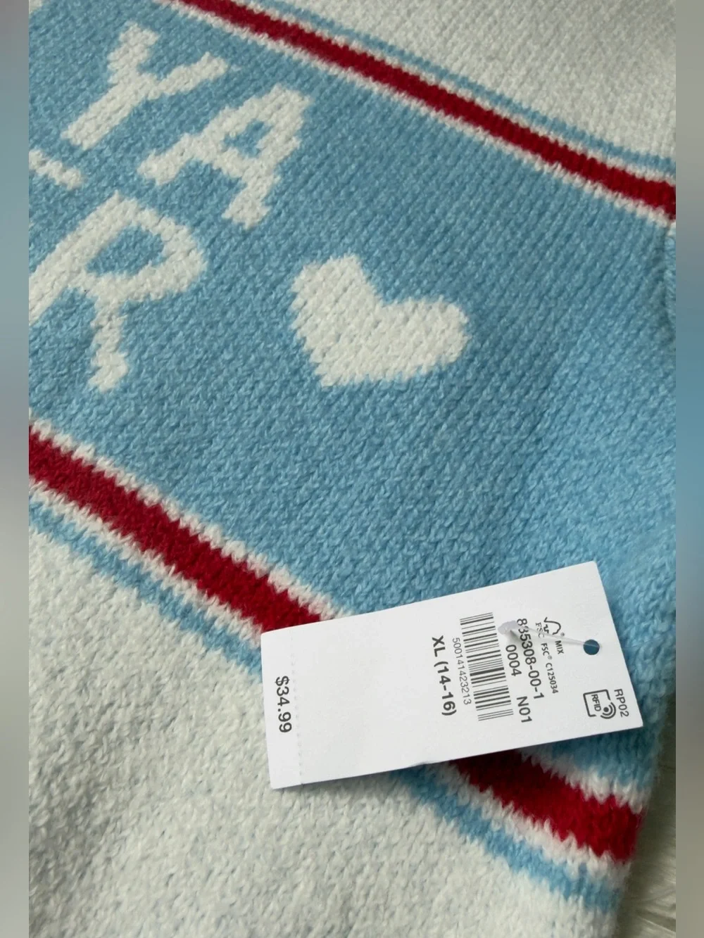 Old Navy White & Light Blue 'Ski Ya Later' Kids Sweater with Red Trim